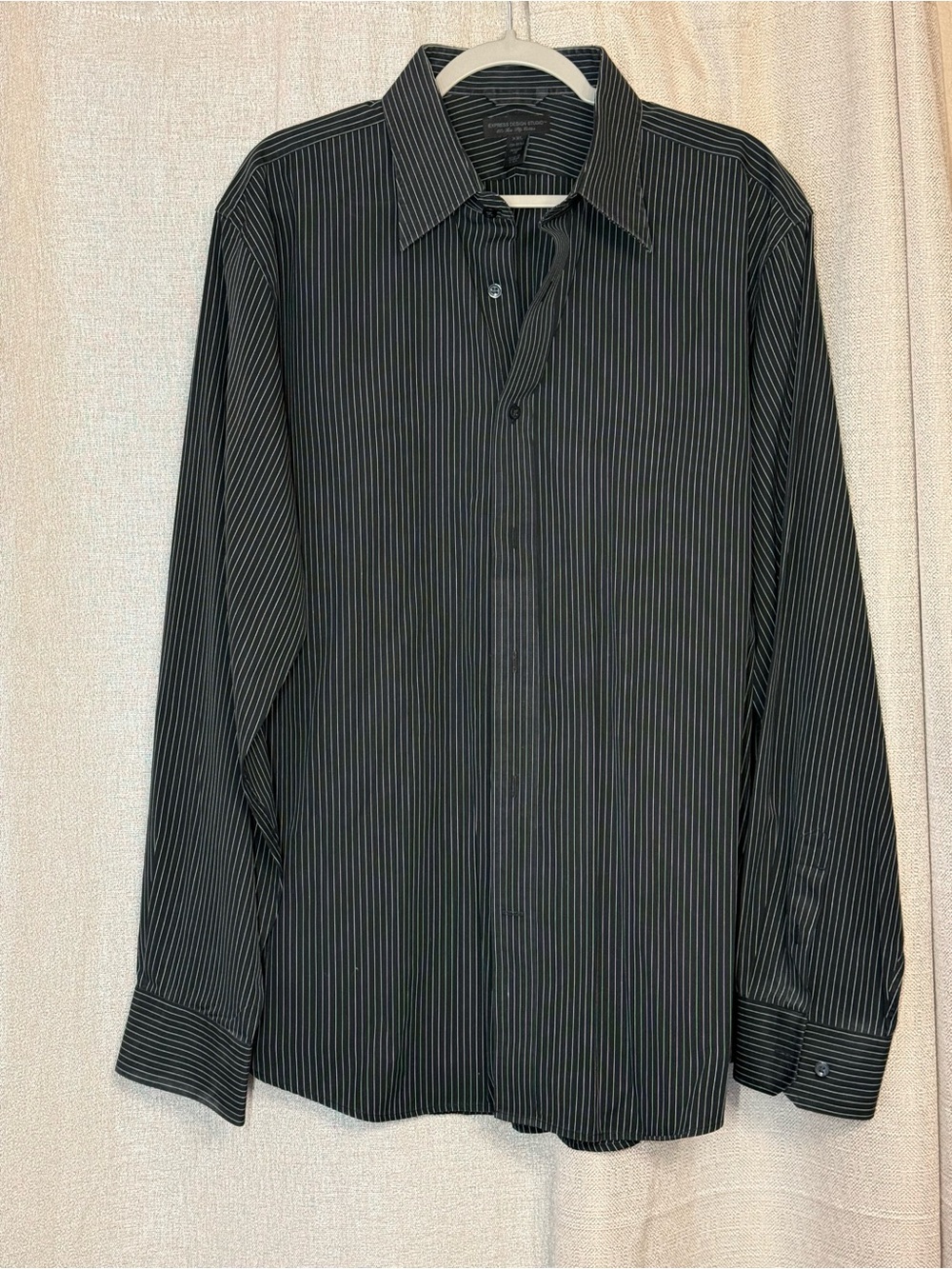Express Men's Black Pinstripe Dress Shirt - Thin White Stripes